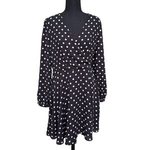 Black and White Polkadot Knee length Wrap Dress by‎ Express